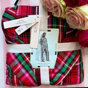 Victoria's Secret Christmas Flannel Long Pajama Set In Red Tartan Plaid M NWT
